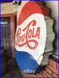 Rare Large 66 Vintage Pepsi Cola Bottle Cap Embossed Metal Steel Sign Soda Pop
