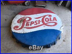 Rare Large 66 Vintage Pepsi Cola Bottle Cap Embossed Metal Steel Sign Soda Pop