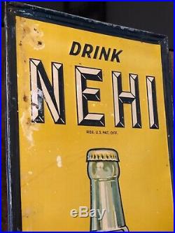 Rare Large Vintage 1930's Nehi Soda Pop Bottle 42 Embossed Metal Sign
