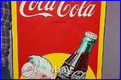 Rare Large Vintage 1940's Coca Cola Sprite Boy Soda Pop 54 Porcelain Metal Sign