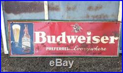 Rare Large Vintage 1948 Budweiser Beer Bar Tavern 54 Embossed Metal Sign