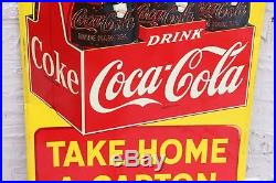 Rare Large Vintage 1950 Coca Cola Soda Pop Bottle Gas Station Metal Sign 6 Pack