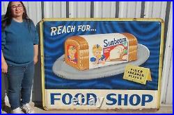 Rare Large Vintage 1950's Sunbeam Bread Food Shop 60 Embossed Metal Sign