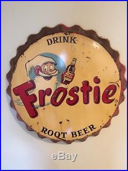 Rare Large Vintage 1950s Frostie Root Beer Soda Pop Bottle Cap 28Metal Sign