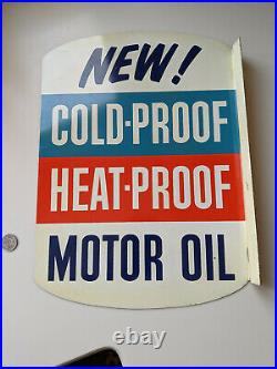 Rare Large Vintage Metal GULF Motor Oil Double Sided Flange Sign