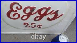 Rare Large Vintage Metal Sign, Farm Fresh Eggs 25 Cents, 18 1/2 X 25
