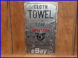 Rare Old Vintage Original Towel & Soap 5 Cents Pay Toilet Metal Sign Antique