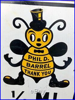 Rare Phil. D. Barrel Vintage Bee, Bumblebee Ecology Road Sign, Sheet Metal