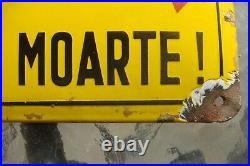 Rare Romanian 1960 Enamel Metal Sign Danger Of Death Do Not Touch! Dead's Head