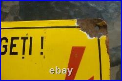 Rare Romanian 1960 Enamel Metal Sign Danger Of Death Do Not Touch! Dead's Head