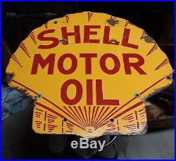 Rare Vintage 1920's Shell Motor Oil 2 Sided 25 Porcelain Metal Sign ORIGINAL