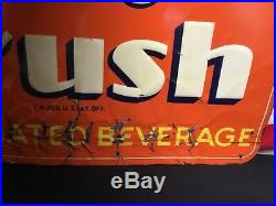 Rare. Vintage 1930s 40s Orange Crush Tin Metal Embossed Soda Pop Sign. Original