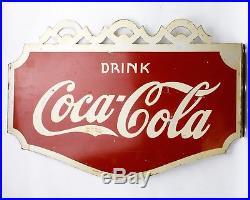 Rare Vintage 1937 DRINK COCA-COLA Double-Sided Metal Flange Sign, A. A. W. 1937
