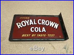 Rare Vintage 1940's RC Royal Crown Cola Soda Pop 2 Sided Metal Flange Sign