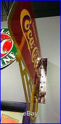Rare Vintage 1946 Coca Cola Soda Pop Gas Station 2 Sided 24 Metal Flange Sign