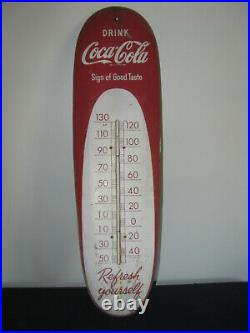 Rare Vintage 1950's Coca Cola Soda Pop 30 Metal Cigar Thermometer Sign