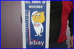 Rare Vintage 1950's Esso Oil Drip Boy Gas Station 27 Metal Thermometer Sign