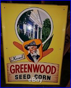 Rare Vintage 1950's Kernel Greenwood Corn Seed Farm 24 Metal SignNice