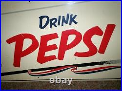Rare Vintage 1950s Pepsi Embossed Metal Sign 27.5 x 11.5