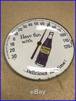 Rare Vintage 1960's NuGrape Nu Grape Soda Pop 12 Round Metal Thermometer Sign