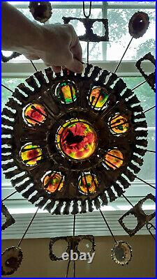 Rare Vintage 1967 Signed Curtis Jere' Stained Glass Metal Art Wall Sculpture