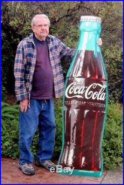 Rare Vintage 6 Foot Metal Coke Bottle Sign Die-cut Great Shape Embossed