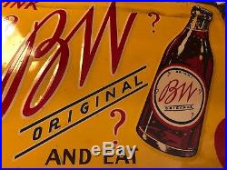 Rare Vintage Bw Nickle Snack Soda Bottle Embossed Sign Orig. Metal Advertising