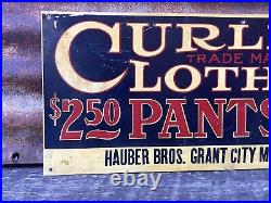 Rare Vintage Curlee Clothes Metal Sign 9 x 19 1/2 Grant City Mo. Advertising