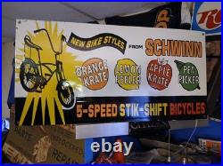 Rare Vintage Large Schwinn Bicycle Advertising Heavy Porcelain Metal Sign
