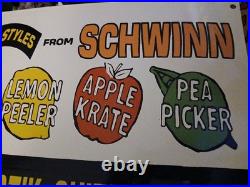 Rare Vintage Large Schwinn Bicycle Advertising Heavy Porcelain Metal Sign