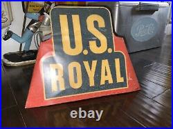 Rare Vintage Original U. S. ROYAL TIRES Display Stand Metal Sign Gas & Oil