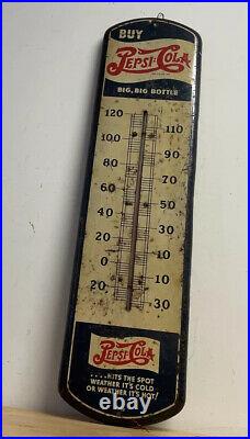 Rare Vintage Pepsi Cola Soda Pop 27 Metal Thermometer Sign WORKS