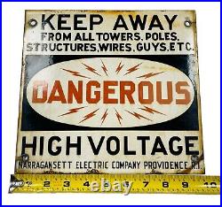 Rare Vintage Rhode Island High Voltage Danger Metal Sign Mancave Collectible Old