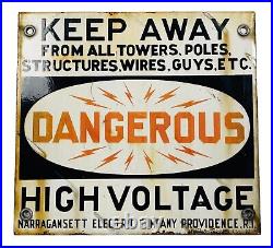 Rare Vintage Rhode Island High Voltage Danger Metal Sign Mancave Collectible Old
