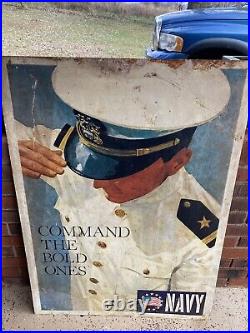 Rare Vintage Vietnam Era Large Metal Navy Recruiting Double Sided Sign 1966