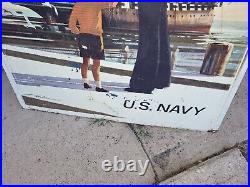 Rare Vintage Vietnam Era Metal Militar Navy Recruiting Double Sided Sign 1968