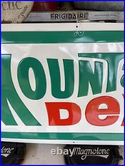 Rare vintage original 36x18 Mountain Dew embossed metal soda sign stout sign co
