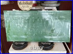 Rare vintage original 36x18 Mountain Dew embossed metal soda sign stout sign co