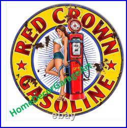 Red Crown Gas Pump Metal Sign, Aged or Clean Design Vintage Style Garage Art Red Crown Gas Pump Metal Sign, Aged or Clean Design Vintage Style Garage Art