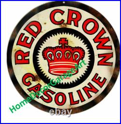 Red Crown Gasoline Metal Sign, Aged or Clean Design Vintage Style Garage Art
