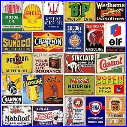 Reproduced Vintage Tin Sign Pack, Gas Oil Advert Antique Metal Signs for Gara