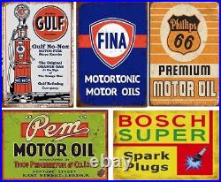 Reproduced Vintage Tin Sign Pack, Gas Oil Advert Antique Metal Signs for Gara