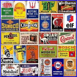 Reproduced Vintage Tin Sign Pack, Gas Oil Retro Advert Antique Metal Signs fo