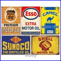 Reproduced Vintage Tin Sign Pack, Gas Oil Retro Advert Antique Metal Signs fo