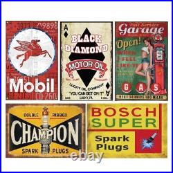 Reproduced Vintage Tin Sign Pack, Gas Oil Retro Advert Antique Metal Signs fo