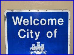 Retired Rare Welcome City of Pittsburgh 1980s HIGHWAY METAL SHIELD ROAD SIGN Retired Rare Welcome City of Pittsburgh 1980s HIGHWAY METAL SHIELD ROAD SIGN