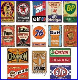 Retro Vintage Tin Wall Signs Set of 15, Ideal for Garage and Patio Decor