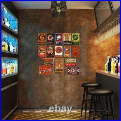Retro Vintage Tin Wall Signs Set of 15, Ideal for Garage and Patio Decor