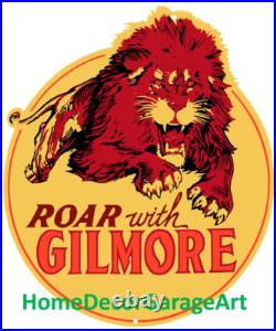 Roar with Gilmore Gas, Cutout Shape Flat Metal Sign, Vintage Garage Art HDGA Roar with Gilmore Gas, Cutout Shape Flat Metal Sign, Vintage Garage Art HDGA