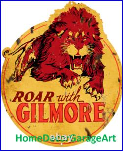 Roar with Gilmore Gas, Cutout Shape Flat Metal Sign, Vintage Garage Art HDGA Roar with Gilmore Gas, Cutout Shape Flat Metal Sign, Vintage Garage Art HDGA